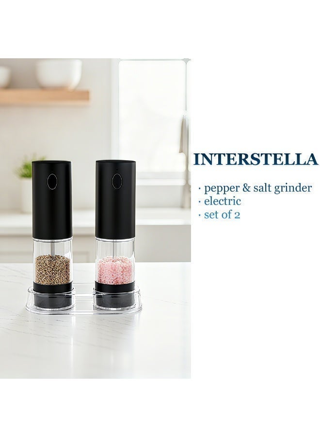 Interstella Electric Salt and Pepper Grinder Set, 2-Pack Automatic Mills with Adjustable Coarseness, Ceramic Blades, LED Light, Rechargeable USB Charging, BPA-Free – Matte Black - Image 2